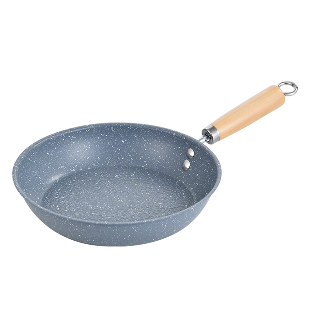 Durable Induction Compatible Non-Stick Egg Pan with Wooden Handle Healthy Cooking Frying Skillet Metal Granite Coating