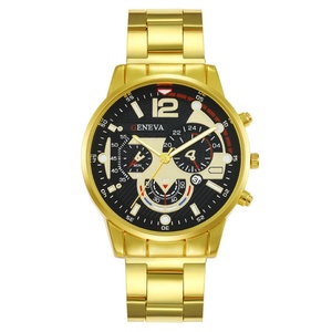 Montre Homme Tendance en Acier Inoxydable Doré, Montre-Bracelet à Quartz Style Sportif, Multi-Cadrans, Montre d'Affaires - Product Image 2