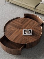 Table basse moderne de style minimaliste italien Wabi-sabi en noyer avec rangement, sans assemblage requis, ensemble de meubles pour salon