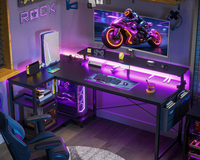 LEIENTE Table de jeu PC de bureau en gros avec éclairage LED RGB, table de course pour chaise de bureau gaming