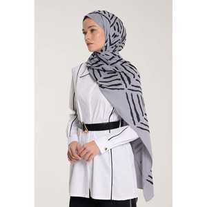 Pure Tone V-Shape <b>Silver</b> and Black Traditional Muslim <b>Scarf</b> Elegant Clothing Accessory - Product Image 3