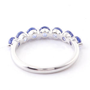 Anillo de platino PT950 sólido real, anillo de zafiro cultivado en laboratorio azul cobalto, corte redondo, zafiro de laboratorio, anillo de boda de media Etemity - Product Image 2