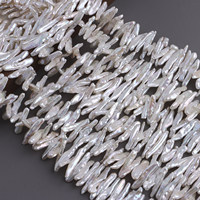Perles de culture d'eau douce Biwa blanches, qualité AAA, lustre intense, baroque longue et irrégulière, percées au centre, 4-6 x 23-28 mm, perles en vrac