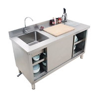 Table de préparation de cuisine en acier inoxydable, établi commercial avec étagère, évier utilitaire pour restaurant, unité de rangement