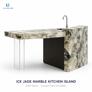 Isla de <span class=keywords><strong>Cocina</strong></span> de Mármol Verde Esmeralda Luca |   Base de Acrílico con Tapa de Mármol Natural, Esquinas Redondeadas, Pulido, Flotante, Hecho a Medida, OEM, ODM - Product Image 1