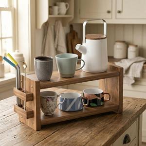 Organizador <span class=keywords><strong>de</strong></span> Café y Matcha <span class=keywords><strong>de</strong></span> <span class=keywords><strong>Madera</strong></span> Estilo Rústico, Estante <span class=keywords><strong>de</strong></span> 2 Niveles para Encimera, Almacenamiento <span class=keywords><strong>de</strong></span> Cocina - Product Image 1