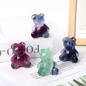 งานฝีมือแกะสลักหินฟลูออไรต์ธรรมชาติรูปหมีสำหรับตกแต่ง - Product Image 1