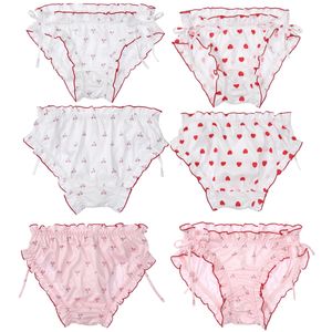 IEFiEL mujeres niñas Sexy lindo cereza corazones impreso algodón bragas ropa interior volante encaje auto lazo lado bragas japonesas - Product Image 6