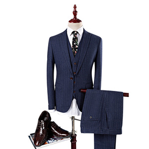 Stripe Trajes para <span class=keywords><strong>hombre</strong></span> Traje de 3 piezas <span class=keywords><strong>Terno</strong></span> Slim Fit Formal Oficina Boda Novio Frac para hombres - Product Image 3