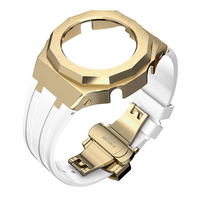 Caja dorada-correa blanca