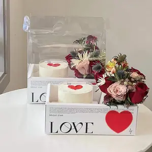 Exquisita caja de pastel de flores Floding transparente Navidad aniversario regalo vacío postre caja de embalaje de papel con asa