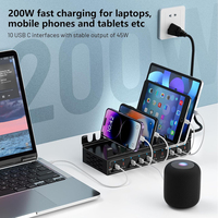 Station de charge 200W à 10 ports, concentrateur de charge rapide multi-ports haute puissance, chargeur USB en métal pour téléphone, tablette et plusieurs appareils