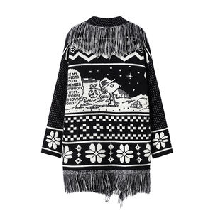 Autunno inverno garanzia di qualità <span class=keywords><strong>Oversize</strong></span> sciolto nuovo Design donna classico <span class=keywords><strong>nero</strong></span> bianco geometrico <span class=keywords><strong>Cardigan</strong></span> Jacquard - Product Image 2