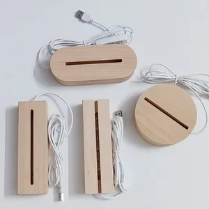 Tự làm tùy chỉnh tròn hình bầu dục hình chữ nhật gỗ ánh sáng ban đêm cơ sở 3D LED đèn hình chữ nhật Acrylic sáng tạo cơ sở giao diện USB - Product Image 1