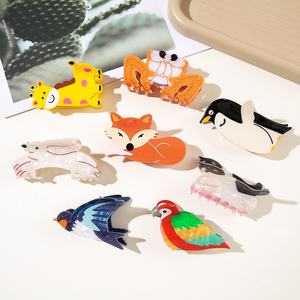Pince à cheveux personnalisée grande taille en acrylique motif animaux marins (pingouin, perroquet, renard, girafe, <span class=keywords><strong>crabe</strong></span>, canard, tortue, lézard) - Prête à l'emploi (RTS-1) - Product Image 1