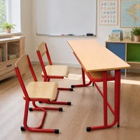 Ensemble de bureau et chaise d'étudiant deux places avec plateau en mélamine HDF et structure en poudre époxy 1200x450x750mm – Fourniture pour projets scolaires
