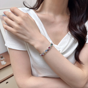 Wholesale Luxury High-end Colorful Wave Zircon Tennis <b>Bracelet</b> for Women, <b>Copper</b> Electroplated Formal Fashion Jewelry - Product Image 6