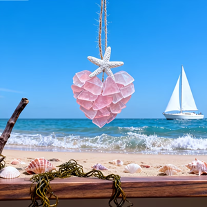 2 piezas de corazón decorativo hecho de vidrio marino rosa para colgar en el Día de San Valentín, 7 pulgadas, perfecto como adorno para primavera y verano - Product Image 1