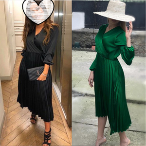 Donne eleganti Manica Lunga <span class=keywords><strong>Midi</strong></span> del <span class=keywords><strong>Vestito</strong></span> Delle Signore Con Scollo A V Del Partito del <span class=keywords><strong>Vestito</strong></span> Da Sera Pieghettato il <span class=keywords><strong>Vestito</strong></span> - Product Image 3