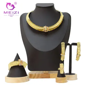 MEIZI 쥬얼리 오리지널 아프리카 골드 여성 쥬얼리 세트 18k 웨딩 과장된 목걸이 귀걸이 팔찌 세트