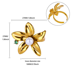 Anillo Abierto Ajustable de Acero Inoxidable con Baño de Oro de 18K, con Mariposa, Estrella, Corazón, Perla y Circonita, Joyería de Moda para Mujer - Product Image 6