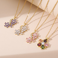 Collier pendentif fleur en zircon coloré en acier inoxydable plaqué or, 4 styles, chaîne à maillons avec breloque florale en cristal, bijoux pour femmes