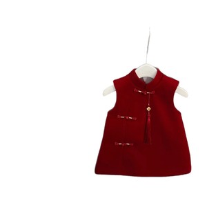 Tongxingyuan Girls Red Wool Vest Dress Sleeveless Chinese Style Winter Formal Wear - Product Image 5