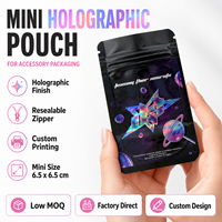Pochette cosmétique holographique personnalisée avec fermeture éclair, mini-sac réutilisable et recyclable avec fenêtre pour boucles d'oreilles et accessoires
