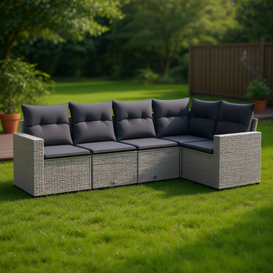 Ensemble de canapés de jardin modulaires en rotin PE gris 6 places, mobilier d'extérieur au design contemporain avec structure en acier - Product Image 2