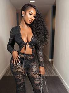 Conjunto de Dos Piezas de Ropa Sexy para Mujer, Top Corto con Encaje y Pantalones Largos, Estilo Casual Y2K, Conjunto de Dos Piezas de Ropa Sexy con Encaje para Mujer 2026 - Product Image 4