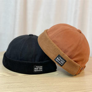 Parche de etiqueta tejida personalizada Gorras de <span class=keywords><strong>calavera</strong></span> de algodón Nuevo sombrero de fútbol de la <span class=keywords><strong>era</strong></span> deportiva vintage <span class=keywords><strong>Gorra</strong></span> de melón Sin borde de pana para hombres - Product Image 2