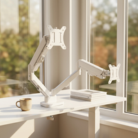 Soporte de Escritorio para Dos Monitores, Blanco, con Brazo Hidráulico de Resorte de Gas, VESA 100x100, Abrazadera de Acero Resistente, Ajustable de 17 a 32 Pulgadas