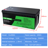 Batterie au lithium-ion 12V 200Ah avec Bluetooth BMS pour Yacht/EV/Bateau Modèles 100Ah/150Ah/230Ah Stockage d'énergie solaire