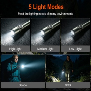 Lampe torche tactique rechargeable avec lentille d'allumage, zoom, étanche, LED, pour le camping, la survie, les activités de plein air et les situations d'urgence - Product Image 2