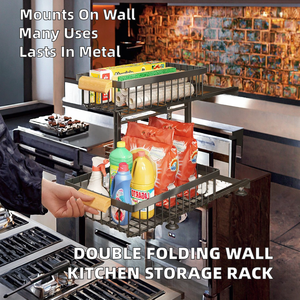 Kitchen <b>Sink</b> <b>Storage</b> Rack Double Tier Folding Wall Mounted Durable Carbon Steel Modern Simple Design Multi-functional Sliding - Product Image 2