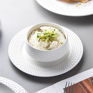 Vente en gros d'assiettes en porcelaine <span class=keywords><strong>blanche</strong></span> pour la maison et la cuisine, assiettes plates en céramique, vaisselle d'usine avec relief - Product Image 6
