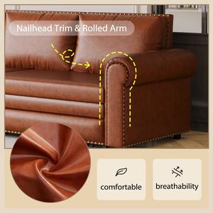 Juego de muebles de sofá, madera contrachapada de hierro rojo <span class=keywords><strong>3</strong></span> en 1, imitación de cuero, Metal y plástico, sofá convertible para dormir, sofá marrón claro para sala de estar - Product Image 5