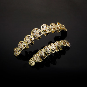 Nuovo Arrivo Grillz a 8 Denti a Forma di Foglia con Micro Pavé di Zirconi, Stile Raddrizzatore Dentale, Grande, Oro, Cool, Vampiro, Halloween - Product Image 5