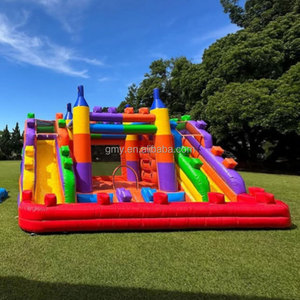 GMY Gonflables Blocs colorés Château gonflable avec double toboggan Château Gonflable Terrain de jeux extérieur - Product Image 1