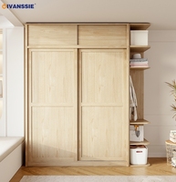 Ensemble de meubles de salon moderne avec armoire murale coulissante à 2 portes, penderie et rangements, style panneau bois, mélamine
