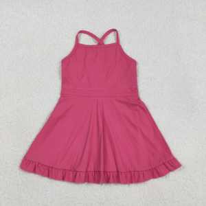 S0727 rts Vestido de yoga sin mangas con estampado sólido rosa intenso para niña, conjunto de natación al por mayor - Product Image 1