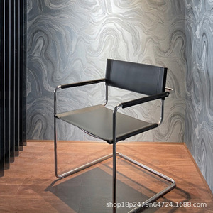 Chaise en acier inoxydable Bauhaus, chaise de bureau ergonomique noire, design moderne, chaise de salon - Product Image 1