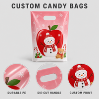 Sacs à bonbons de Noël personnalisés en plastique PE avec poignée découpée - Sacs transparents imprimés pour emballages de fêtes