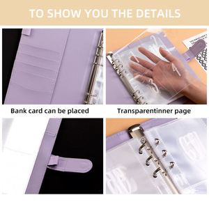 Carnet de budget en cuir PU à 6 anneaux métalliques pour le défi des 100 enveloppes – Fournitures de bureau et scolaires personnalisées et durables - Product Image 2