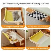 Lit et hamac pour chat en bois respirant avec motif écossais pour fenêtre de chevet et balcon (bain de soleil)