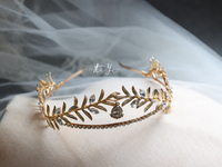 Serre-tête en métal style grec vintage 2025 avec feuilles et strass, couronne de mariée pour enfants, accessoire de cheveux pour robe de mariée, anniversaire
