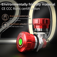 Botón de Parada de Emergencia Impermeable Tipo Hongo, Normalmente Cerrado, Botón de Parada de Emergencia de 16mm, 19mm, 22mm, Interruptor de 3 Pines con LED