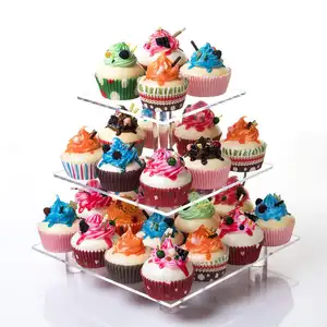 Support de présentoir à cupcakes en acrylique transparent personnalisé à 3 4 5 niveaux, tour de pâtisserie transparente pour les fêtes, mariages, anniversaires