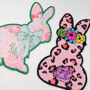 Alta calidad personalizado Feliz Pascua 2025 bordado conejo brillo lentejuelas Chenille hierro en parches para ropa - Product Image 2