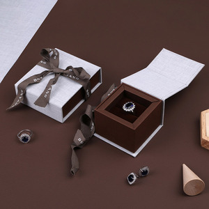 Boyang Unique Design Linen Cloth Fabric Paper <b>Ring</b> Bangle Jewelry Box Packaging with Ribbon - Product Image 4